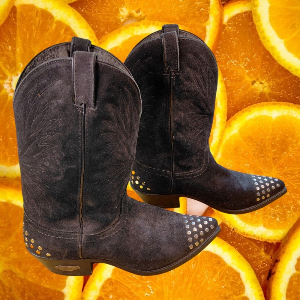Cody James Mens Black Suede Studded Western Cowboy Boots Pointed Toe 48334